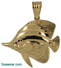 14kt longnose butterfly tropical fish pendant with sapphire eye