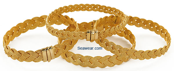TMI Guy Beard turks head bracelets in 3, 4 and 5 strand woven gold bracelets