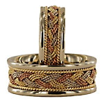 white gold bands with tri-gold Turks Head braids